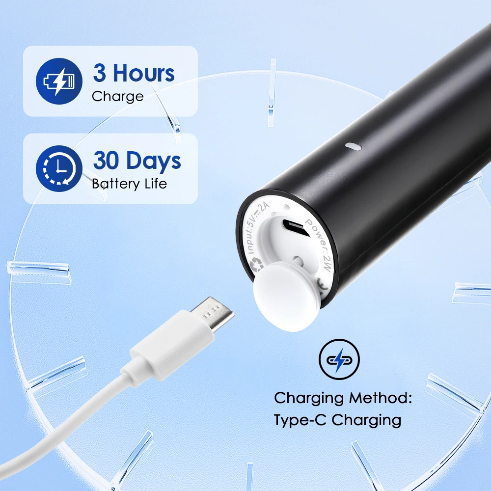 Color: black - Electric Rotating Toothbrush 5 Modes Cleaning Teeth Brush Waterproof Rotary Electric Toothbrush With Timer with 8 Soft BrushHead