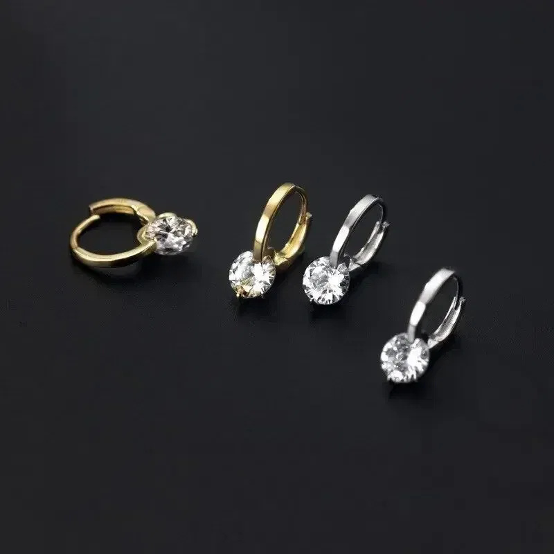 Metal Color: Dark green - 2024 New Fashion Gold Color Round Zircon Simple Drop Dangle Earrings for Women Charm Korean Hoop Jewelry Wedding Birthday Gift