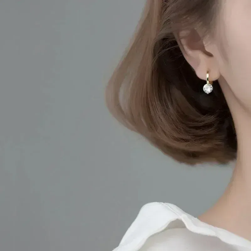 Metal Color: Dark green - 2024 New Fashion Gold Color Round Zircon Simple Drop Dangle Earrings for Women Charm Korean Hoop Jewelry Wedding Birthday Gift