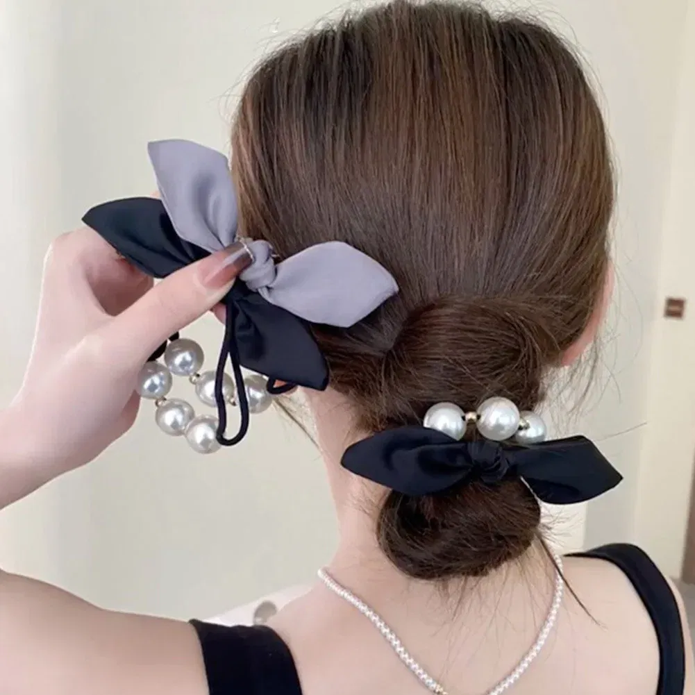 Color: Ginger - 2022 Fashion Woman Big Pearl Hair Ties Korean Style Hairband Scrunchies Girls Ponytail Holders Rubber Band Hair Accessories