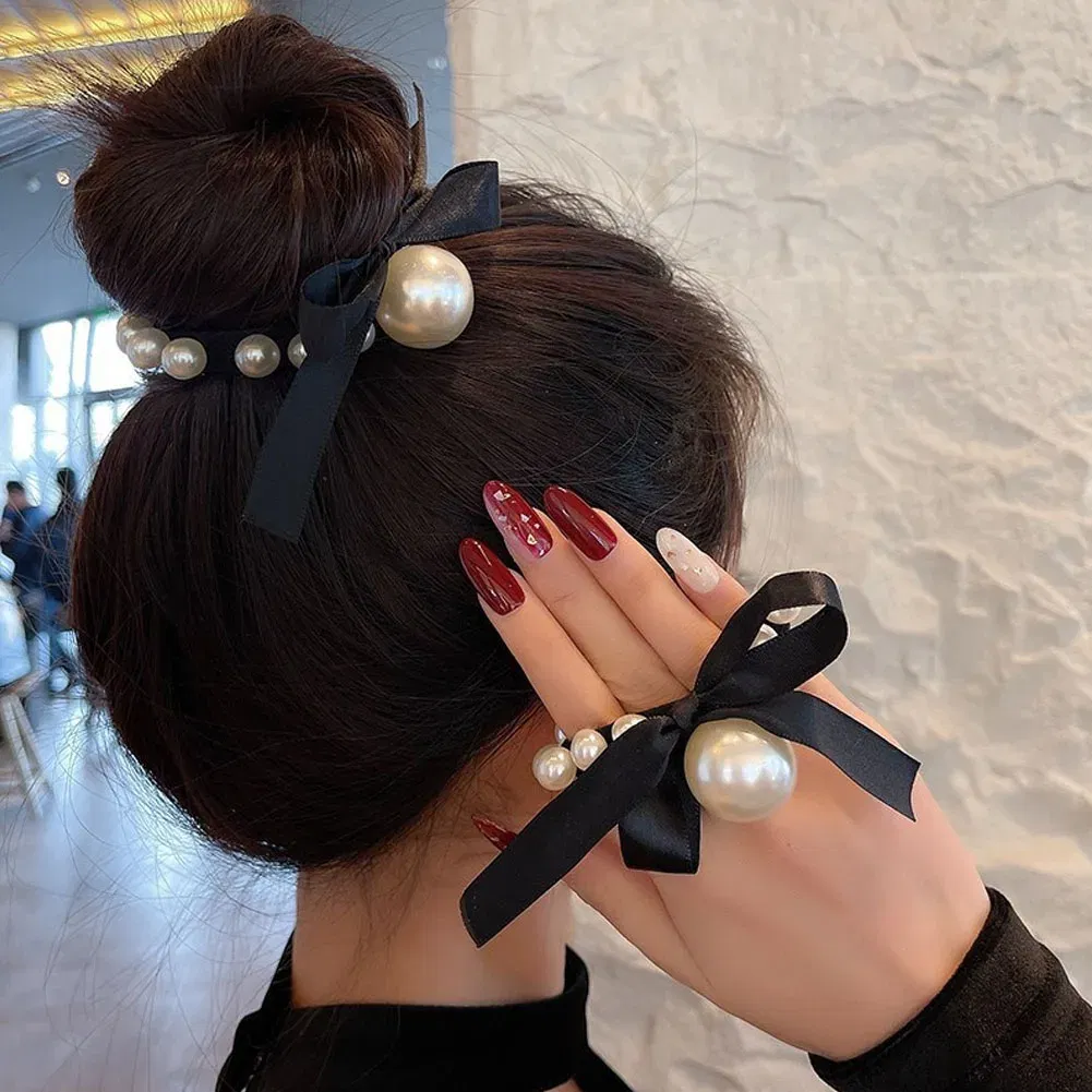 Color: Ginger - 2022 Fashion Woman Big Pearl Hair Ties Korean Style Hairband Scrunchies Girls Ponytail Holders Rubber Band Hair Accessories