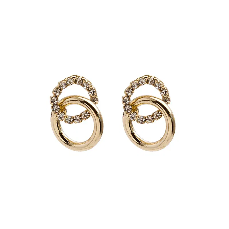 Metal Color: Hot Stamping - 2023 Korean Simple Double Circle Gold Color Metal crystal Stud Earrings For Women Fashion Exquisite Jewelry Best Friend Gifts