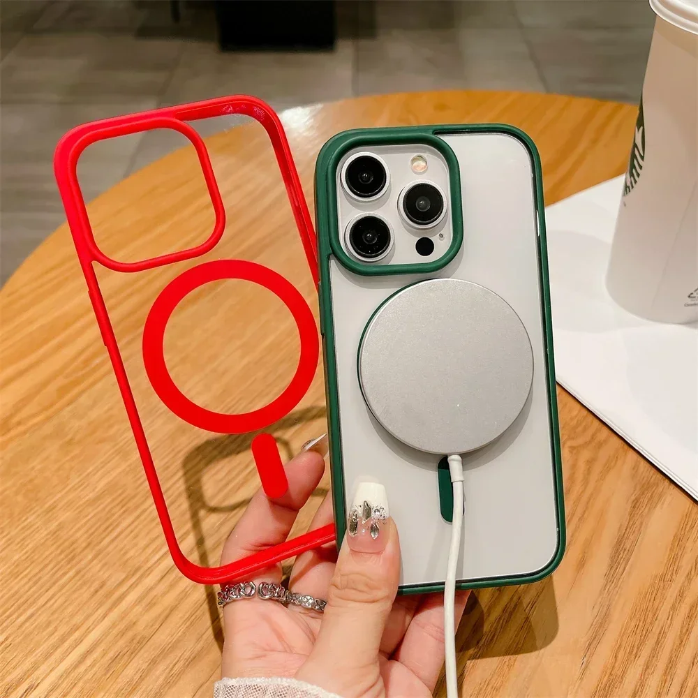 Color: Beige, Material: Acrylic - Luxury Shockproof Magsafe Wireless Charge Case for iPhone 17 Air 16 15 14 Plus 13 12 Mini 11 Pro Max Clear Magnetic Bumper Cover