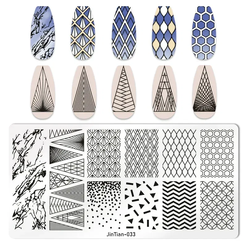 Color: Pink - 1PC Nail Art Stamp Plate Geometric Line DIY Stamping Image Plate 6*12CM Nail Stamping Plate Stainless Steel Plate Stencil JTY150