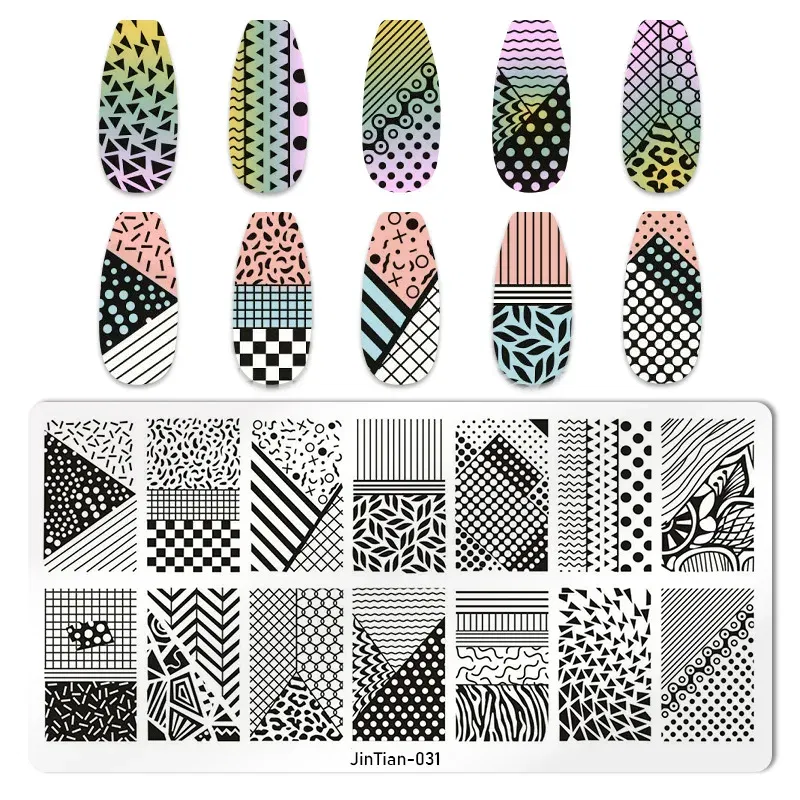 Color: Pink - 1PC Nail Art Stamp Plate Geometric Line DIY Stamping Image Plate 6*12CM Nail Stamping Plate Stainless Steel Plate Stencil JTY150