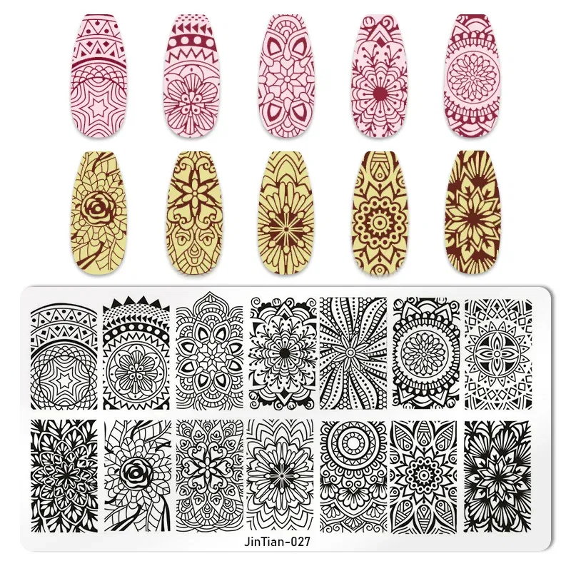 Color: Pink - 1PC Nail Art Stamp Plate Geometric Line DIY Stamping Image Plate 6*12CM Nail Stamping Plate Stainless Steel Plate Stencil JTY150