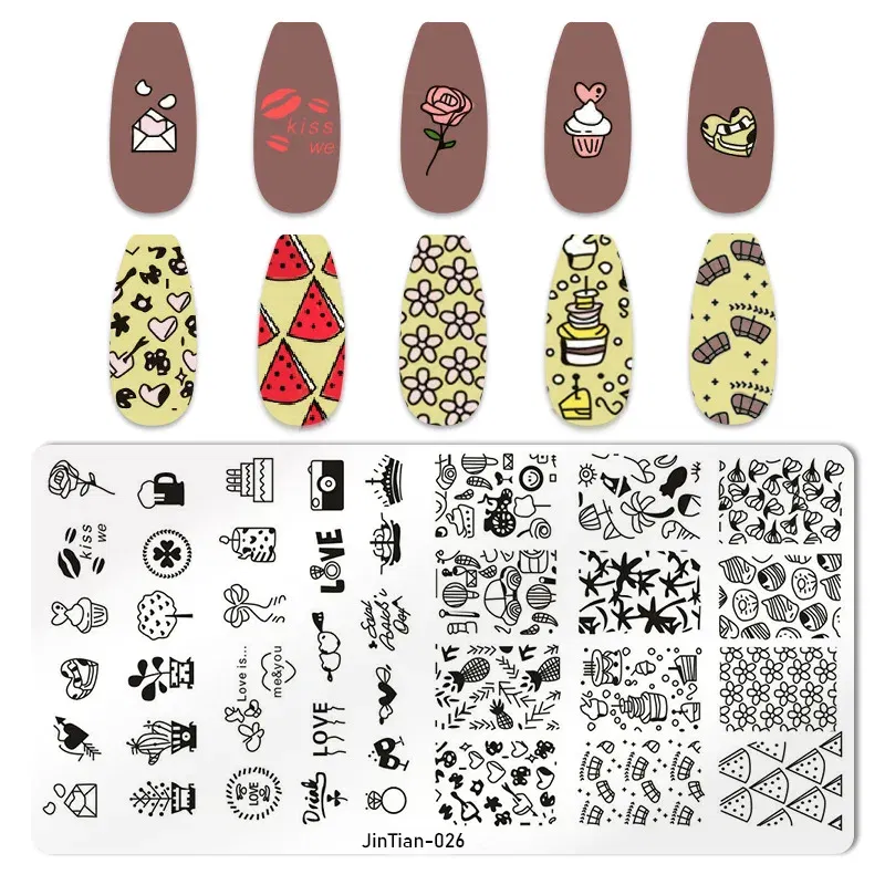 Color: Pink - 1PC Nail Art Stamp Plate Geometric Line DIY Stamping Image Plate 6*12CM Nail Stamping Plate Stainless Steel Plate Stencil JTY150