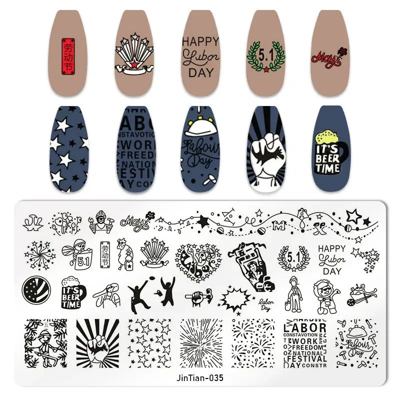 Color: Pink - 1PC Nail Art Stamp Plate Geometric Line DIY Stamping Image Plate 6*12CM Nail Stamping Plate Stainless Steel Plate Stencil JTY150