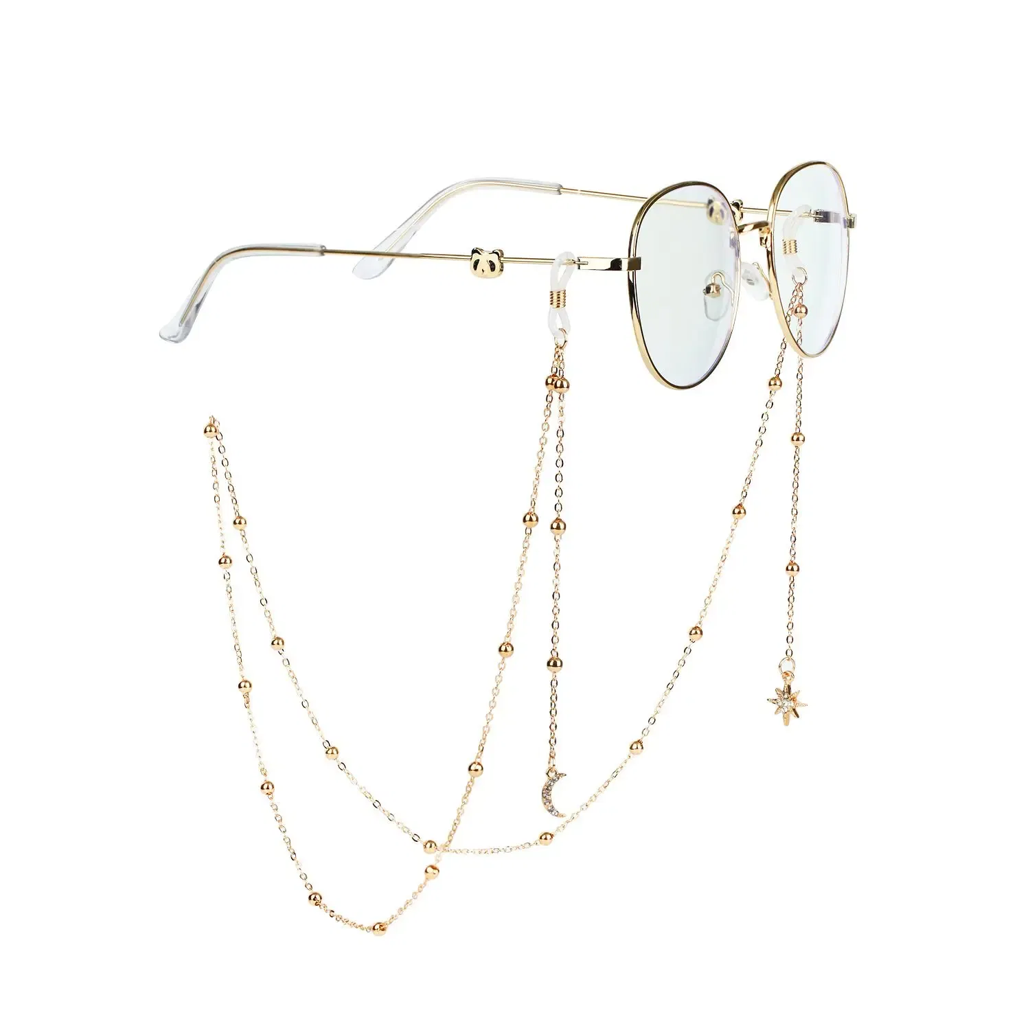 Color: PURPLE - New Fashion Women Eyeglass Chain Hollow Star Pearl Beaded Sunglasses Reading Glasses Lanyard Eyewear Holder Neck Strap Rope