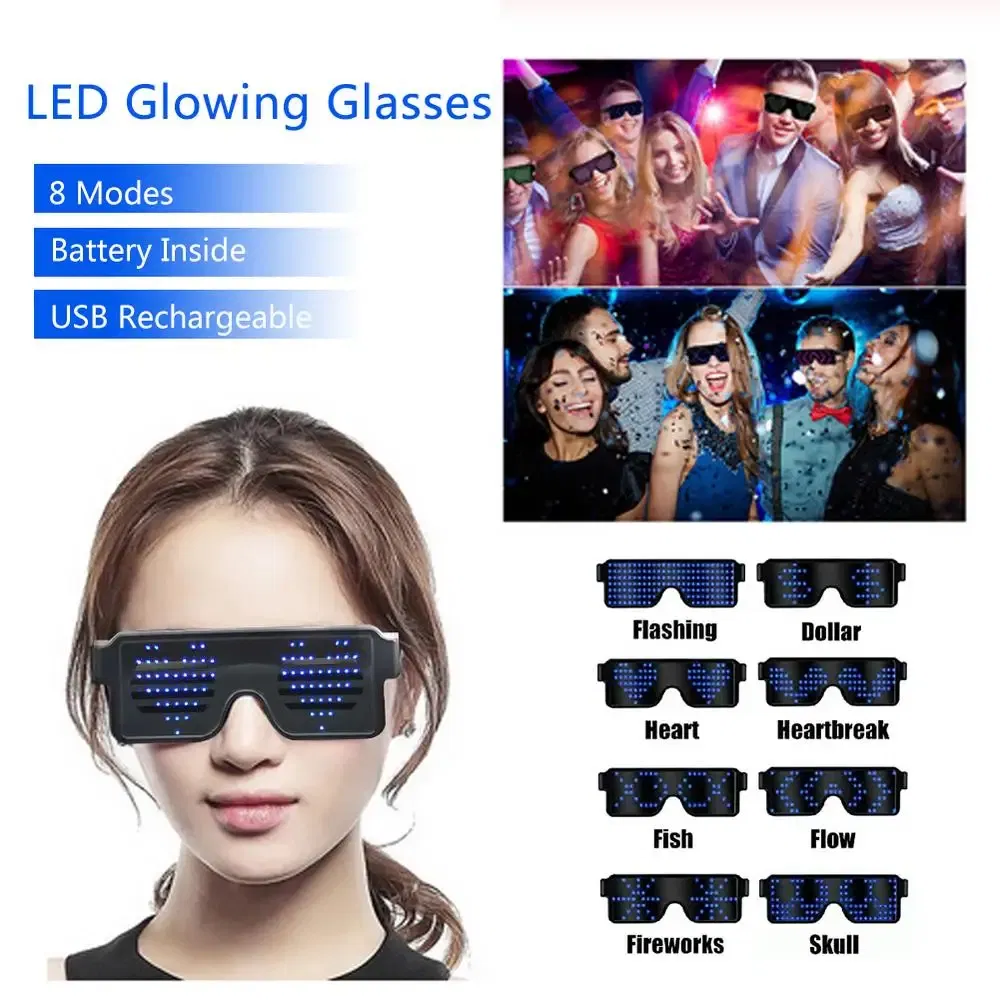 Color: Blue - LED Glasses Party Luminous Glasses USB Charge Neon Glass Glowing Christmas Flashing Light Glow Sunglasses Holiday Party Supplies