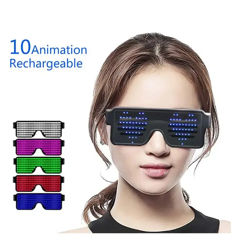Color: Blue - LED Glasses Party Luminous Glasses USB Charge Neon Glass Glowing Christmas Flashing Light Glow Sunglasses Holiday Party Supplies
