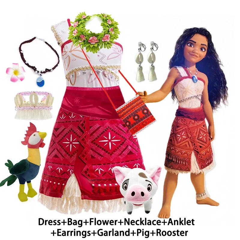 Color: black, Kid Size: 8T - Disney Movie Moana 2 Girl Dress Cosplay Party Costume Ocean Adventure Princess Fancy Clothes Children Vaiana Outfit Dress