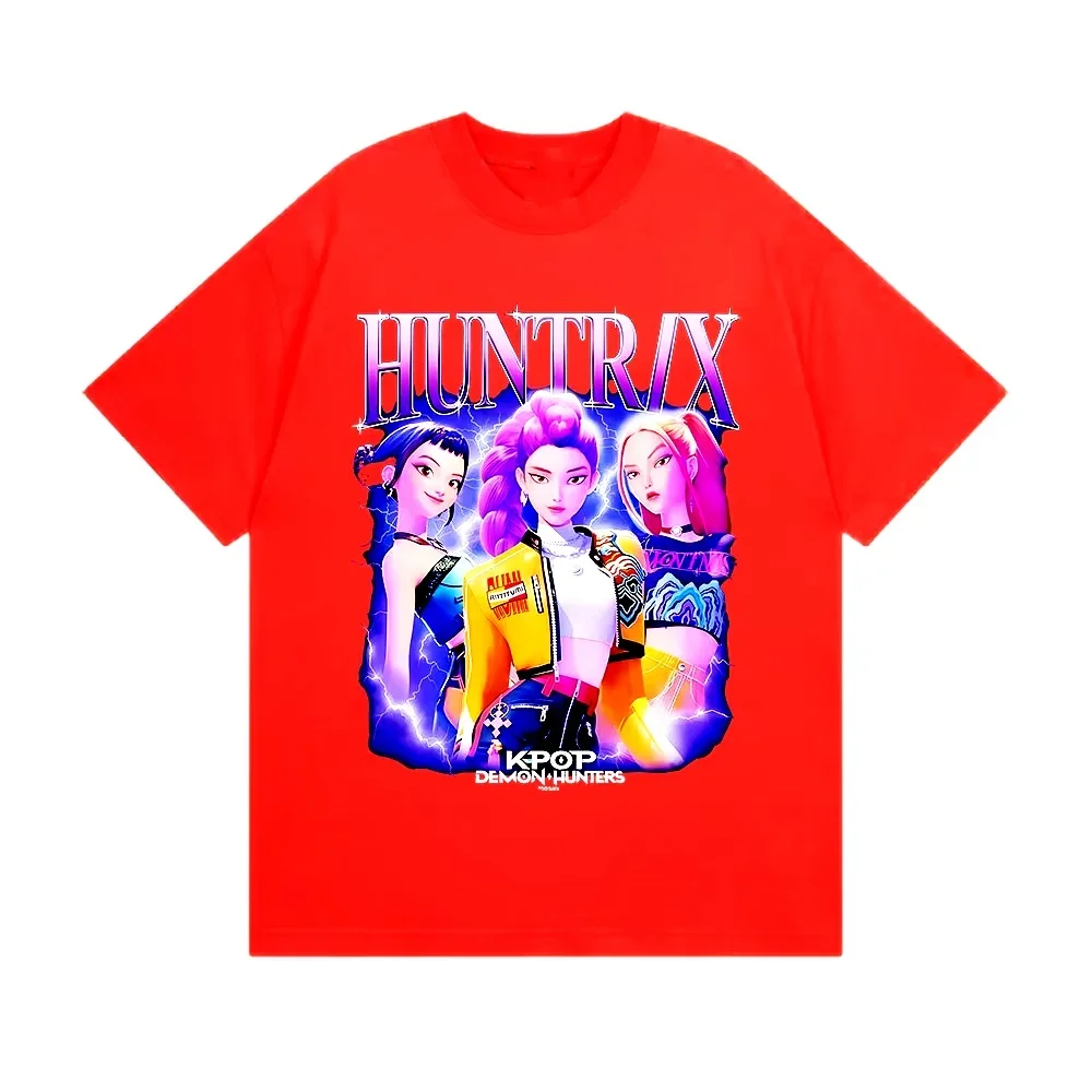 Color: black, Kid Size: 9 - Summer Huntrix Kpop Demon Hunters Graphics Cool Printed Girls Boys T Shirts High Quality Fashion Causal Tee Cotton Children Tops