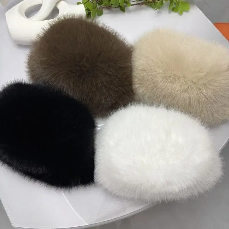 Color: Pink - New Fluffy Fur Women's Winter Hat Winter Snow Ski Cap Female Faux Fur Thick Warm Windproof Hat Russian Hat Mink Fisherman's Hat