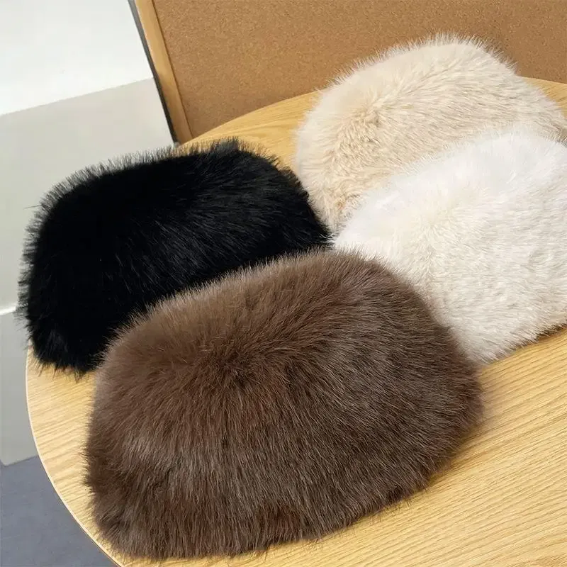 Color: Pink - New Fluffy Fur Women's Winter Hat Winter Snow Ski Cap Female Faux Fur Thick Warm Windproof Hat Russian Hat Mink Fisherman's Hat