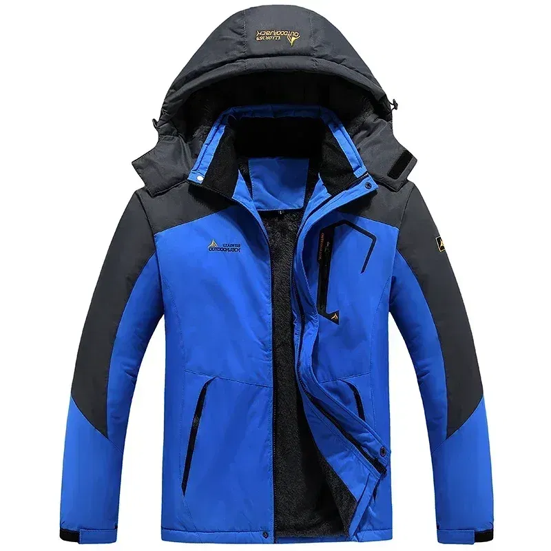 Color: Red, Size: 6XL - Autumn Winter Men's Windbreaker Waterproof and Warm Outdoor Hiking and Fishing Multi Pocket Wear-resistant Thick Jacket Men Coat