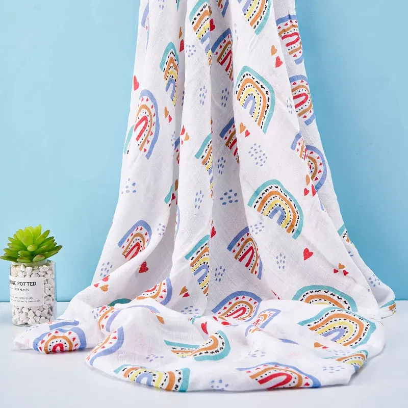 Color: Yellow, Size: Option 1 - Happyflute 120*110cm Soft Muslin Bamboo Cotton Baby Wrap Animal Pattern Travel Newborn Multi-function Swaddle Sleeping Blanket