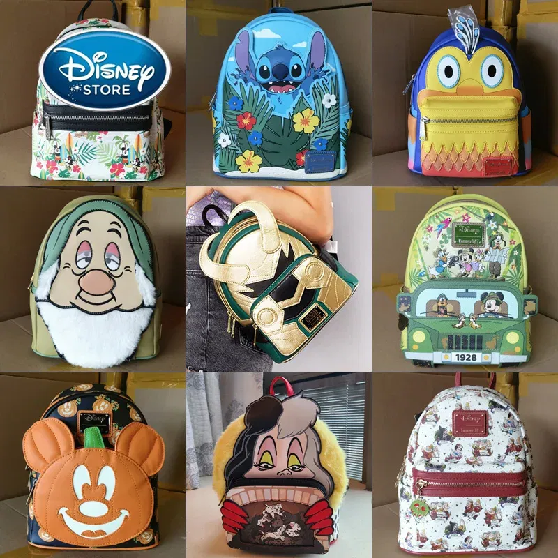 Color: Fluorescent Yellow - Disney Tinker Bell Women Double Strap Shoulder Bag Purse Cute Disney Princess Belle PU Leather Mickey Ariel Backpack