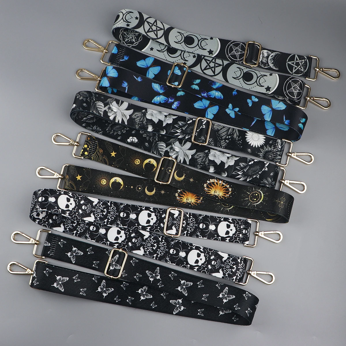 Color: Bronze - Butterfly Flower Pattern Women Shoulder Messenger Bags DIY Adjustable Nylon Strap Bag Part Accessories Female Handbag Strap