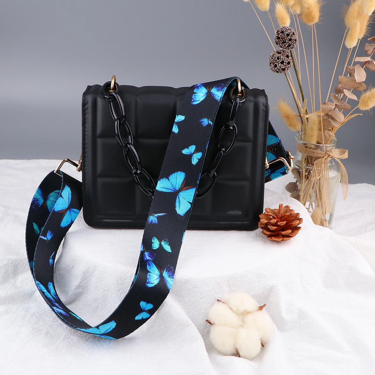Color: Bronze - Butterfly Flower Pattern Women Shoulder Messenger Bags DIY Adjustable Nylon Strap Bag Part Accessories Female Handbag Strap