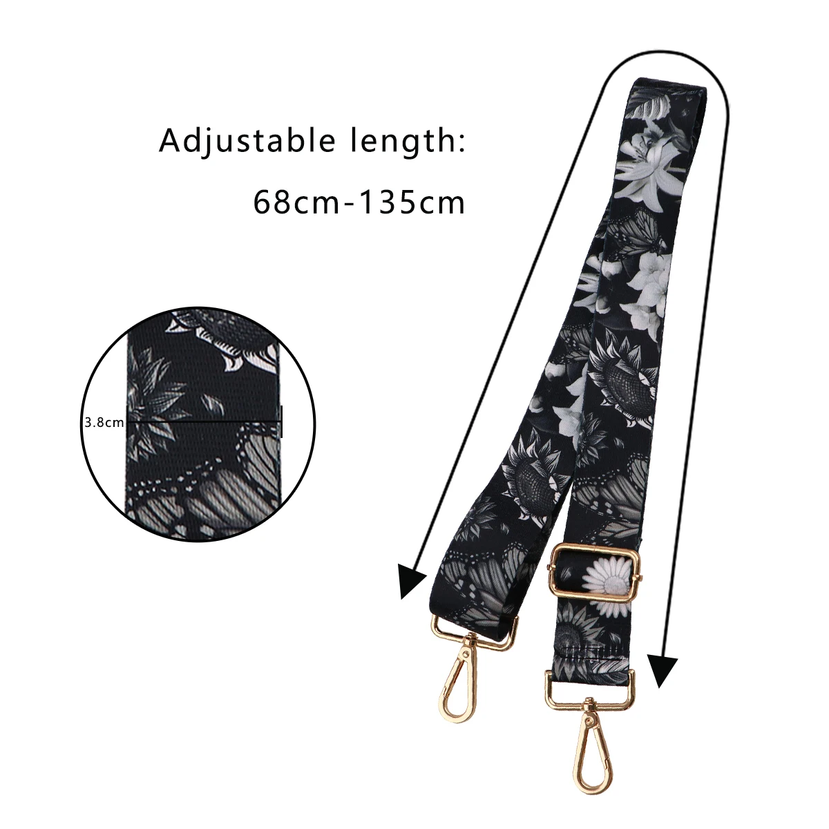 Color: Bronze - Butterfly Flower Pattern Women Shoulder Messenger Bags DIY Adjustable Nylon Strap Bag Part Accessories Female Handbag Strap
