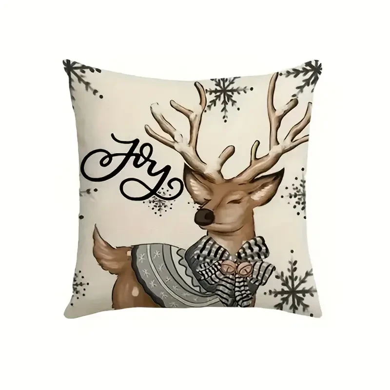 Winter Christmas Pillowcase Elk Snow Pattern Pillowcase Suitable For Home Sofa Bedroom Decoration 45.72*45.72 Cm 4 Pieces