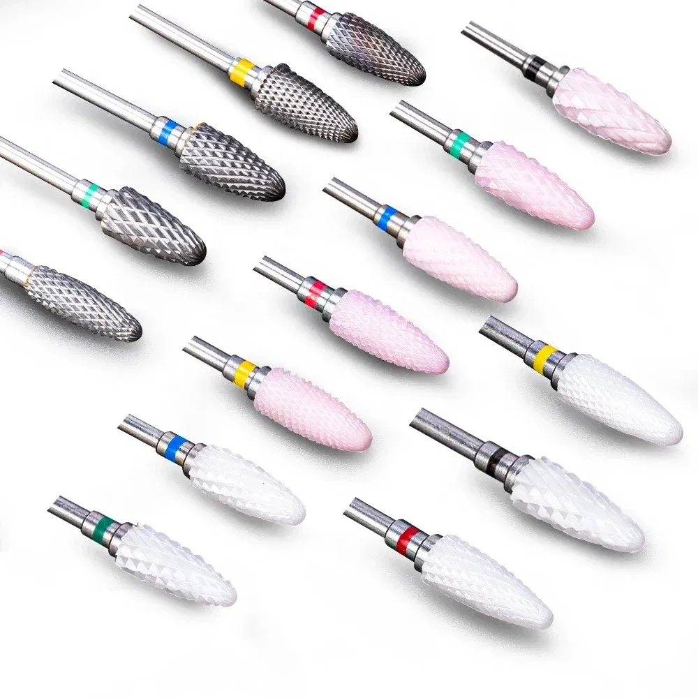 Color: Red - Ceramic Carbide Nail Drill Bit Rotate Burr Milling Nail Cutter Bits Electric Drill Machine For Manicure Pedicure Tools