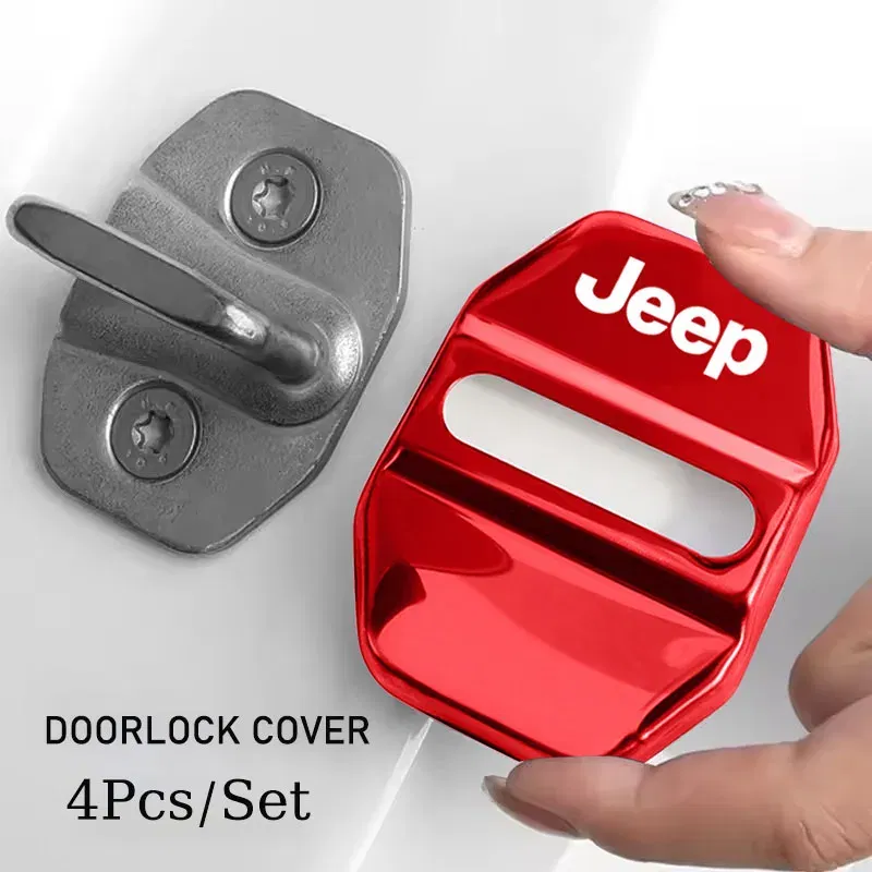 Color Name: black - 4Pcs Car Door Lock Cover Stainless Steel Protection Accessories For Jeep Wrangler Renegade Compass Grand Cherokee Patriot