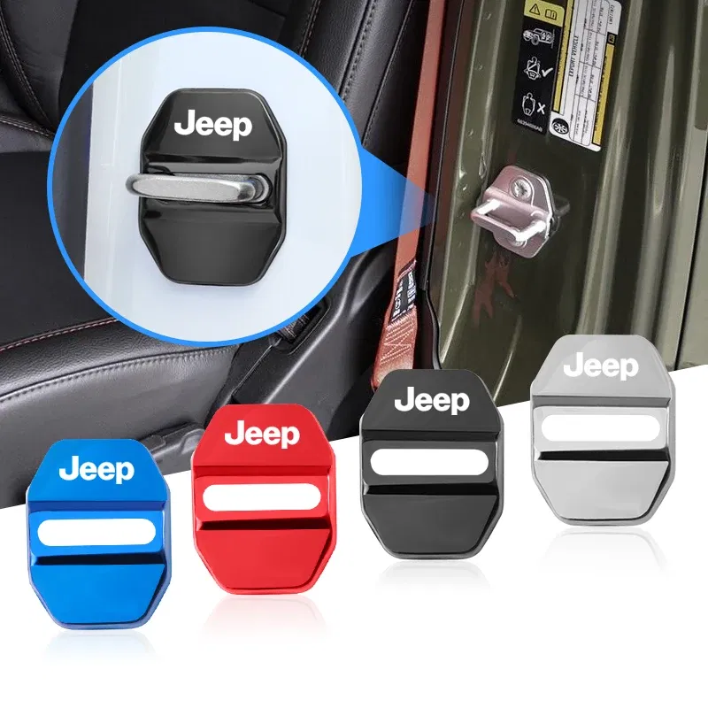 Color Name: black - 4Pcs Car Door Lock Cover Stainless Steel Protection Accessories For Jeep Wrangler Renegade Compass Grand Cherokee Patriot