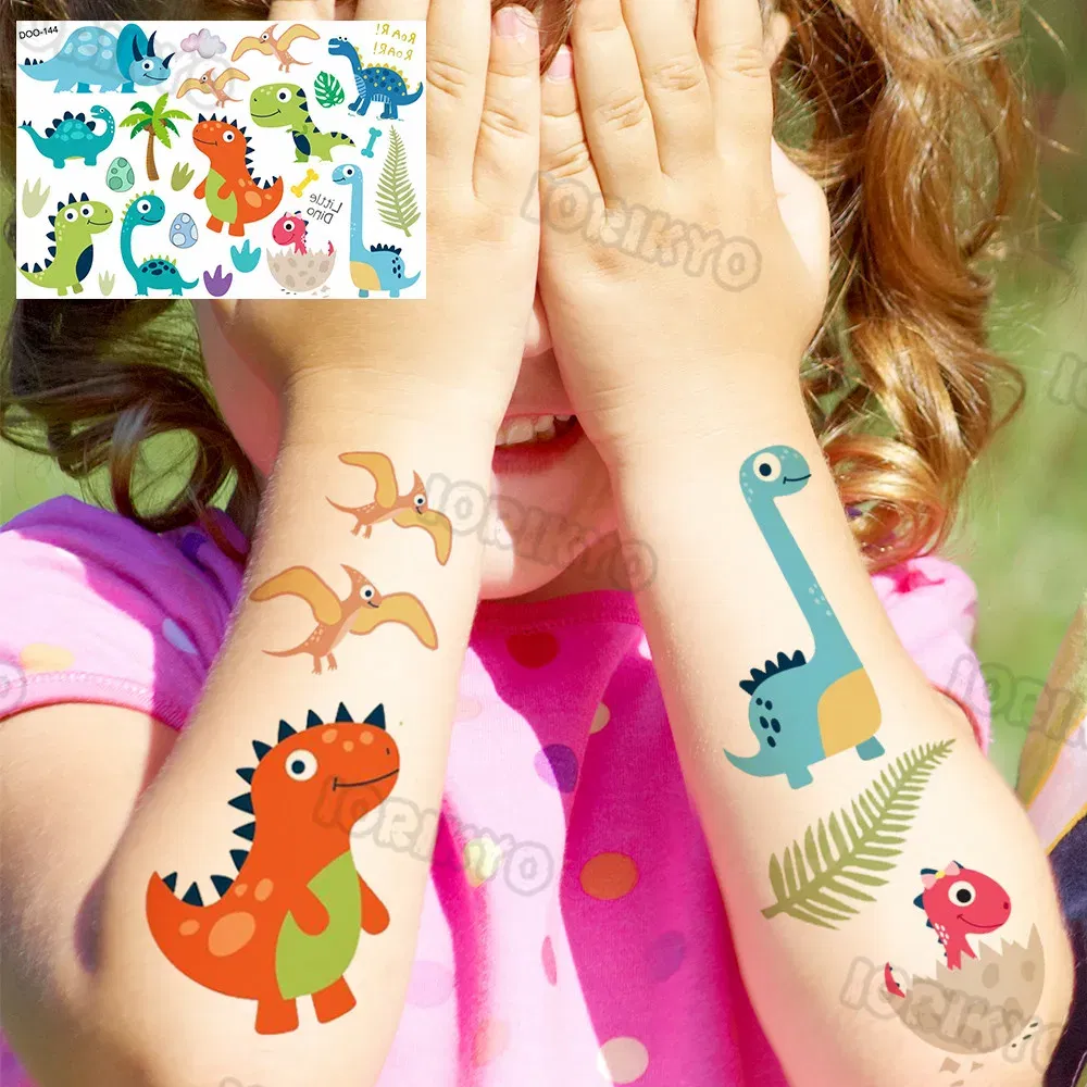 Color: light green - Cute Small Bus Car Temporary Tattoos For Kids Boys Girls Baby Child Cute Dinosaur Tattoo Sticker Funny Fake Star Tatoo Face Hand