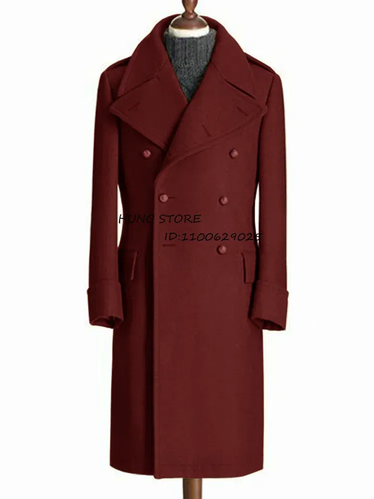 Color: Dark Grey, Size: 4XL - Windbreak Men's Jacket Wool Long Coat Lapel Double Breasted Men's Trench Coats Windbreakers Jackets Man Winter 2023 Martens Male
