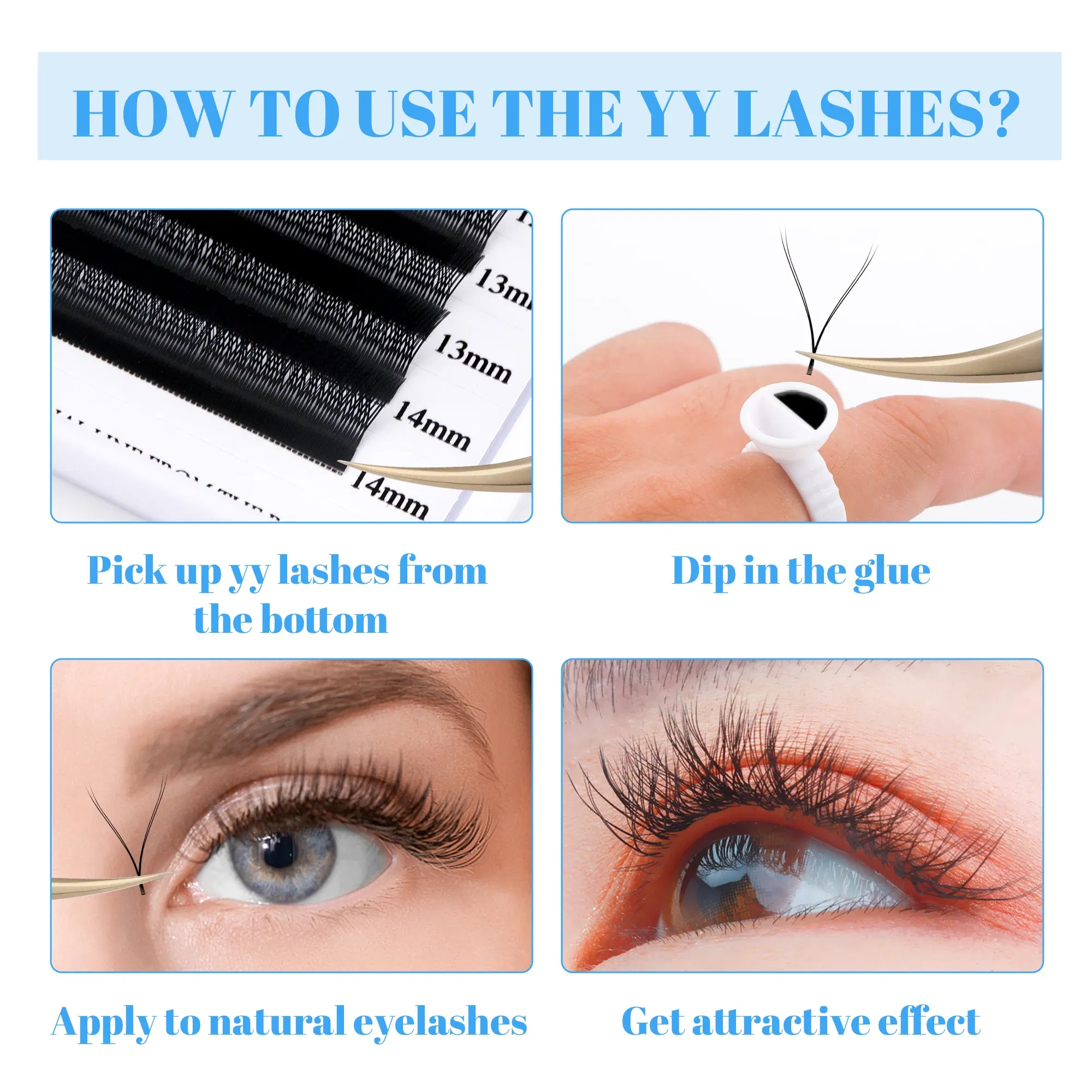 Color: BLACK & RED, Curl: D, Thickness: 0.07mm, Length: 14mm, Ships From: CHINA - Gemerry YY Shaped Eyelash Extension Automatic Flowering W Shape Bloom 3D 4D 5D 6D 8D Premade Fans Eyelash Makeup Volume Lashes