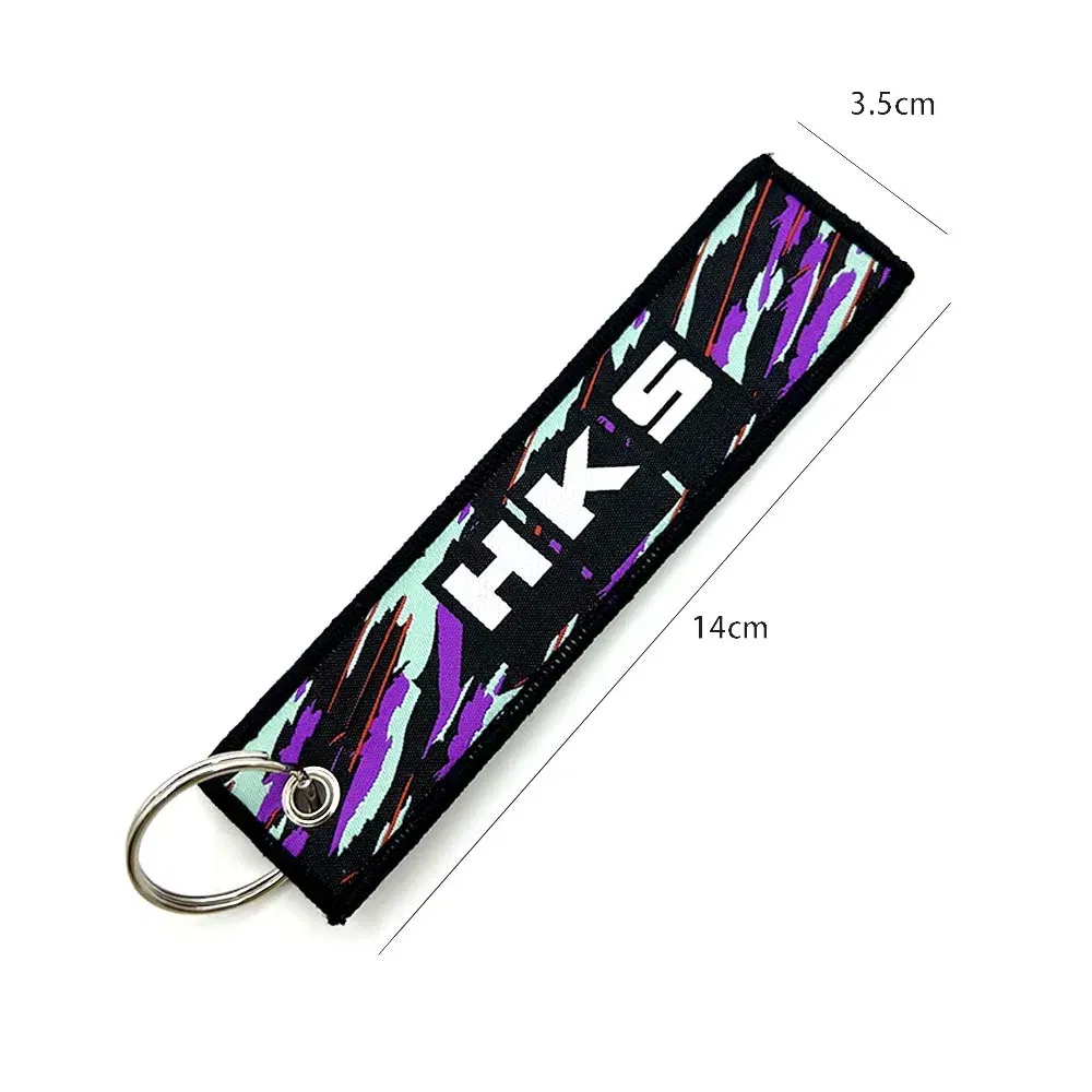 Color Name: Yellow - JDM HKS Keychain Embroidered Woven Personality Fashion Cloth for Honda Key Chain Car Motorcycle Key Rings Key Holder Pendant Nos
