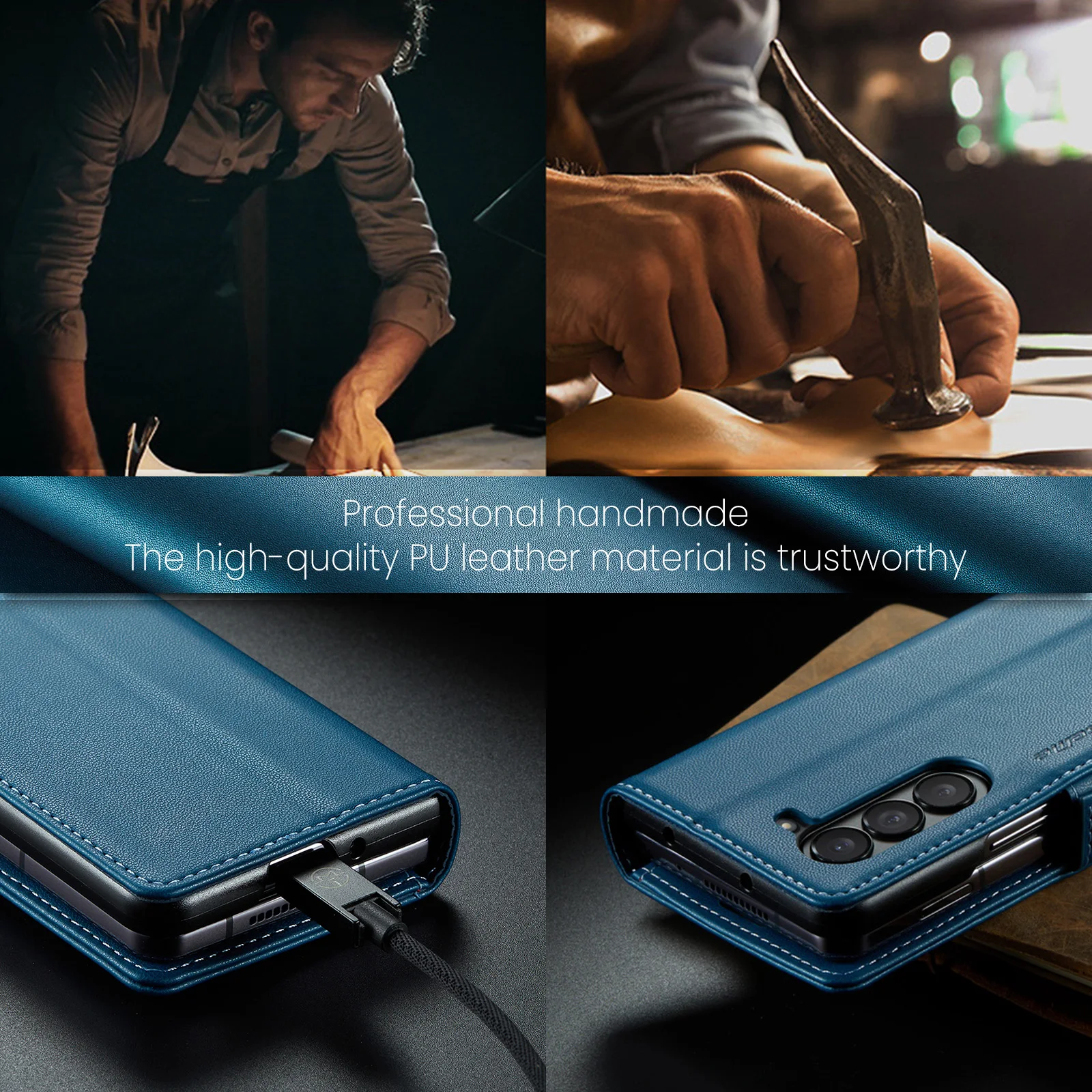 Material: Wood, Color: PURPLE - Business Style Folio Flip Leather Case for Samsung Z Fold 7 6 5 5G Fold7 Fold6 Magnetic Kickstand Card Holder Wallet Phone Cover