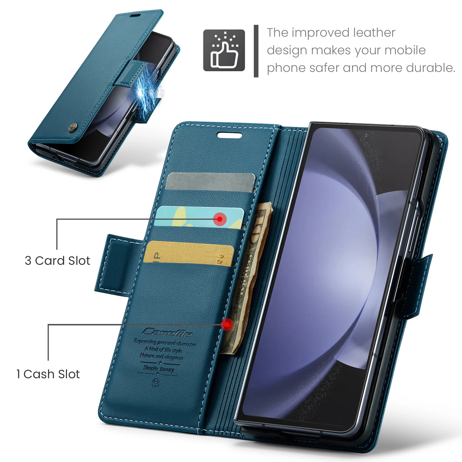 Material: Wood, Color: PURPLE - Business Style Folio Flip Leather Case for Samsung Z Fold 7 6 5 5G Fold7 Fold6 Magnetic Kickstand Card Holder Wallet Phone Cover