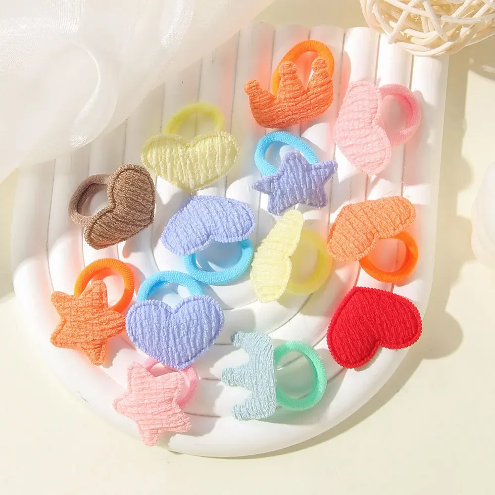 Color: Coffee - 10/30pcs girls star butterflies children's hairband harmless hair cute towels rope ponytail rack children's rubber band headwear