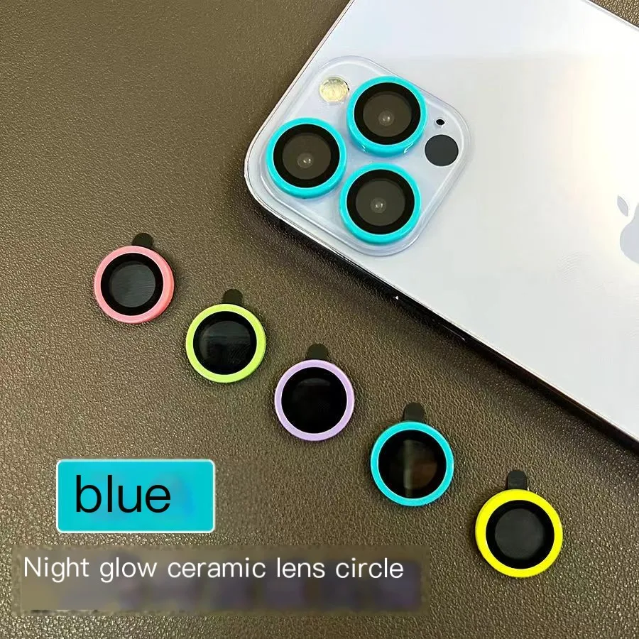 Color: Beige, Bundle: Bundle3, Material: Tempered Glass, Ships From: CHINA - For iPhone 15 14 13 12 Pro Max 12 11 mini Luminous Camera Protector Ceramic Lens Ring Tempered Glass Back lens Cap Cover