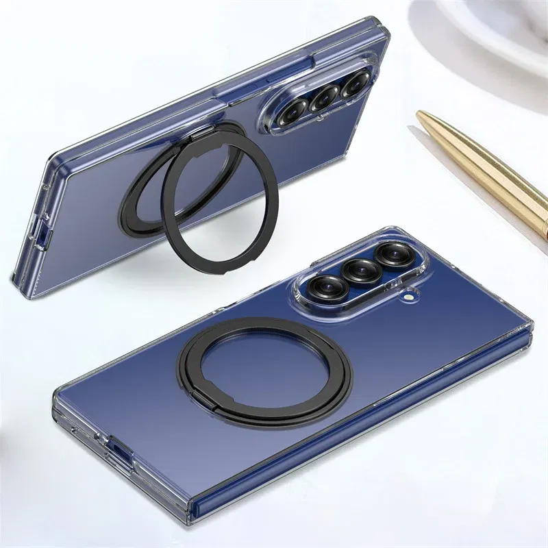 Color: army green, Compatibility by Model: Galaxy Z Fold7 - 360?° Rotating Magnetic Holder Phone Case For Samsung Galaxy Z Fold 7 Magsafe Wireless Charging Transparent Hard Shockproof Cover