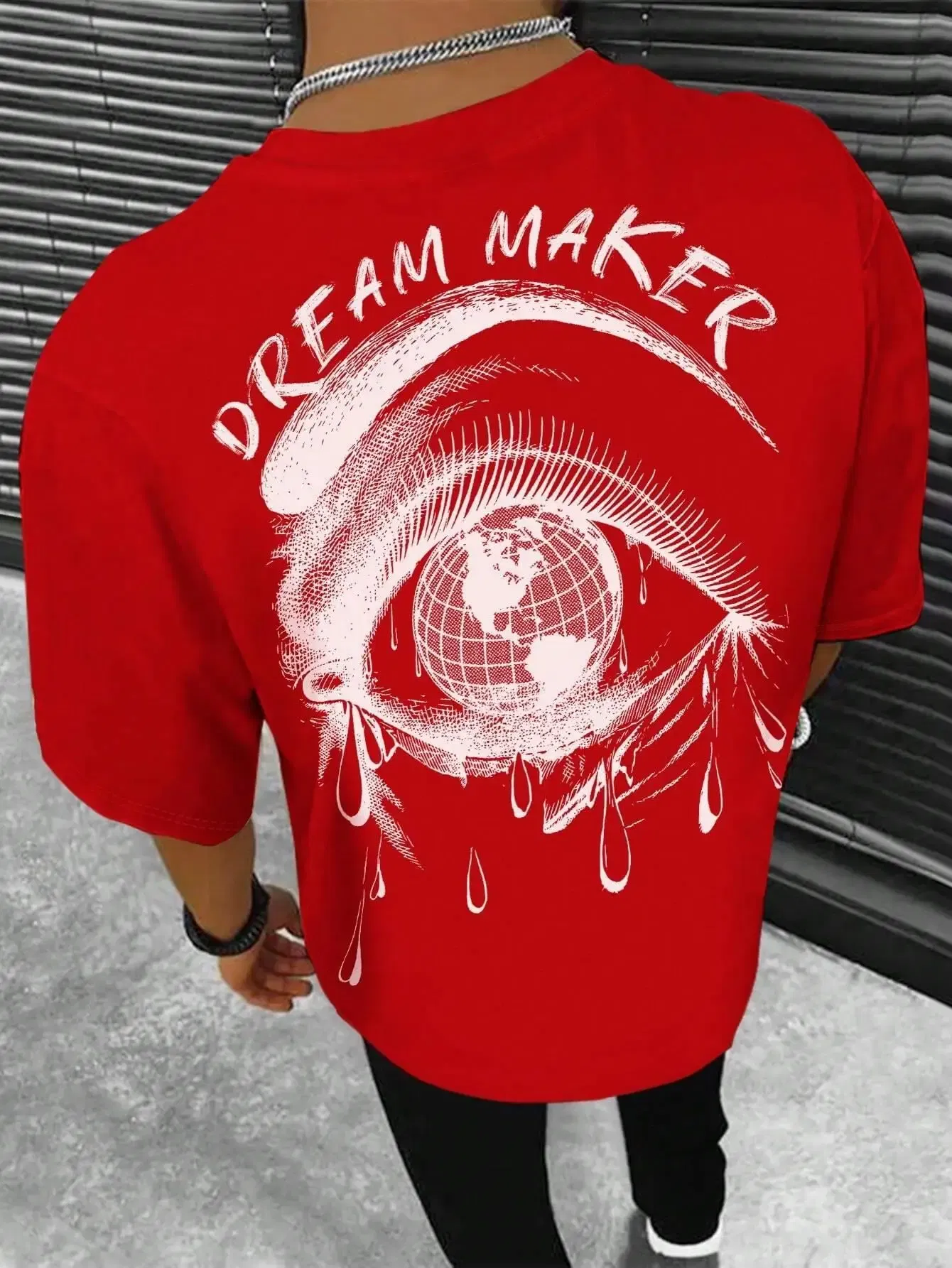 Color: SKY BLUE, Size: XL - Dream Maker Tearful Earth Printing T-Shirt Men Clothes Summer Loose Tee Cotton Casual Street Tshirt Hip Hop Oversize T Shirts