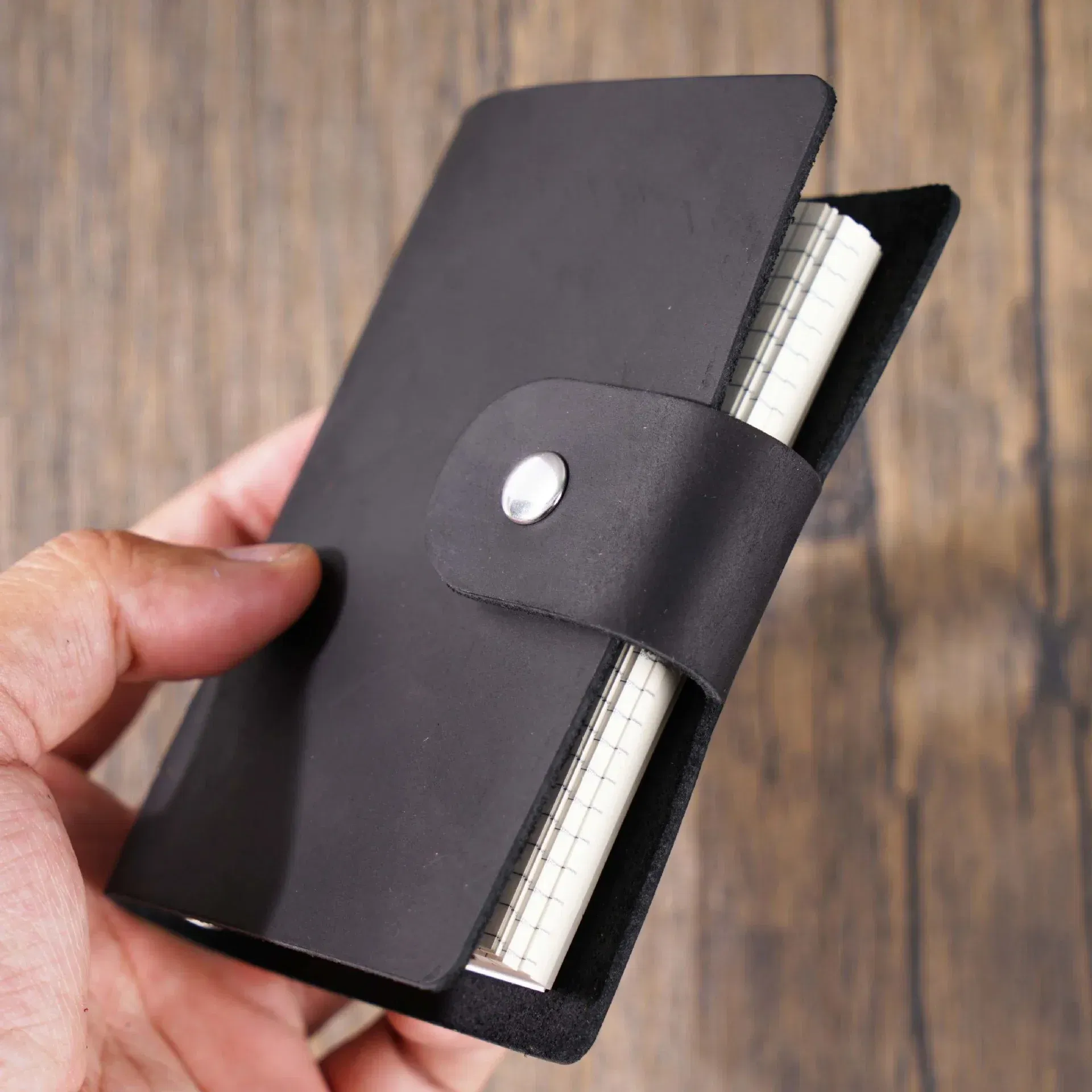 Color: green - Genuine Leather A8 Size Ring Planner Cowhide 5-hole Rings Mini Notebook with 15 MM silver Rings Retro Organizer Diary Notepad