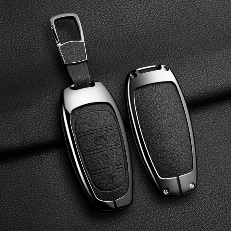 Color Name: army green - New Auto Alloy Car Key Case Cover Fob for Hyundai Solaris Sonata Hybrid NEXO NX4 New Grand Santa Fe Tucson 2020-2024 Accessories