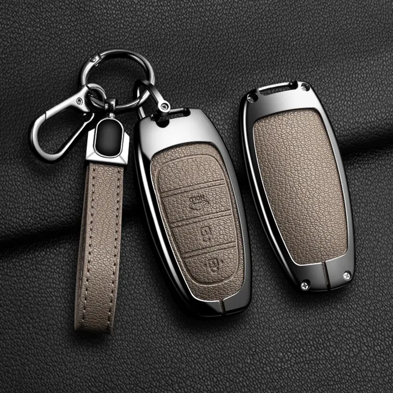 Color Name: army green - New Auto Alloy Car Key Case Cover Fob for Hyundai Solaris Sonata Hybrid NEXO NX4 New Grand Santa Fe Tucson 2020-2024 Accessories