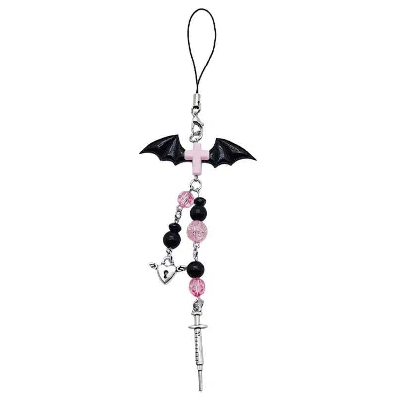 Color: Dark purple - Goth Y2K Phone Charm Pendant Kawaii-Key Chain For Bag Cute Accessory Women Guitar Strap Lanyard Beaded Keychain Pendant