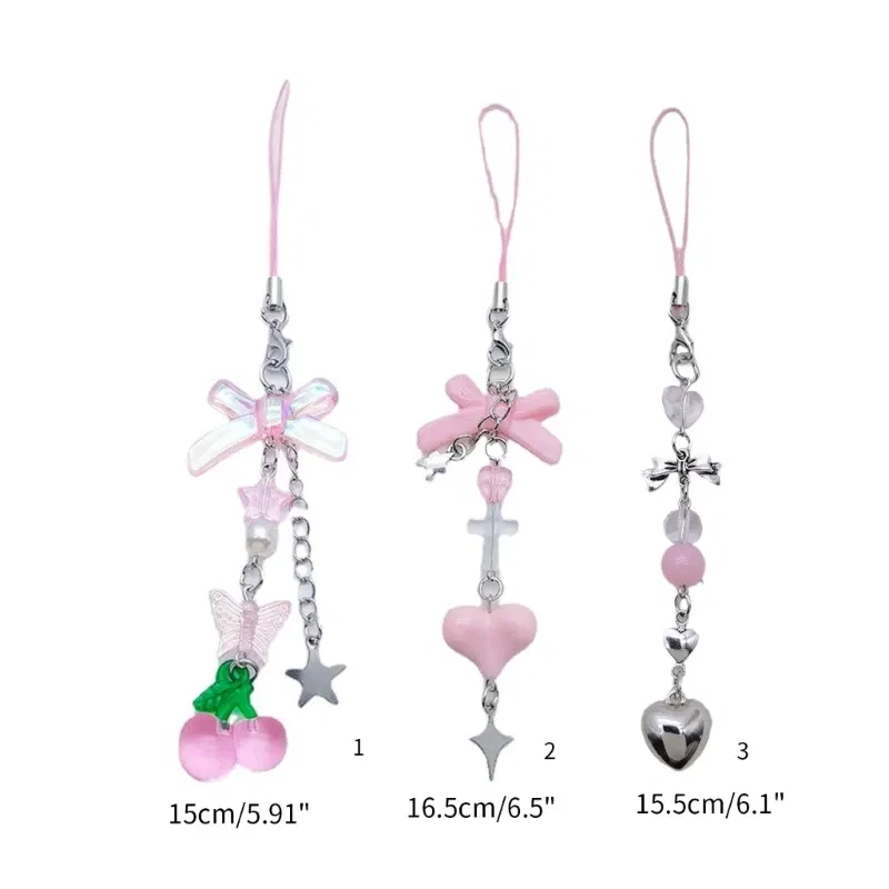 Color: Dark purple - Goth Y2K Phone Charm Pendant Kawaii-Key Chain For Bag Cute Accessory Women Guitar Strap Lanyard Beaded Keychain Pendant