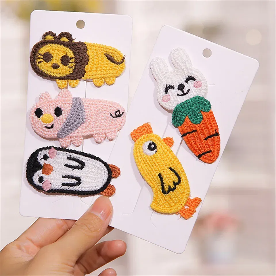 Color: Red - Cartoon Handmade Woolen Animal Hairpin Hair Accessories For Girls Hair Clips Children Glitter Felt Fabric Hairclip Cat Barrettes