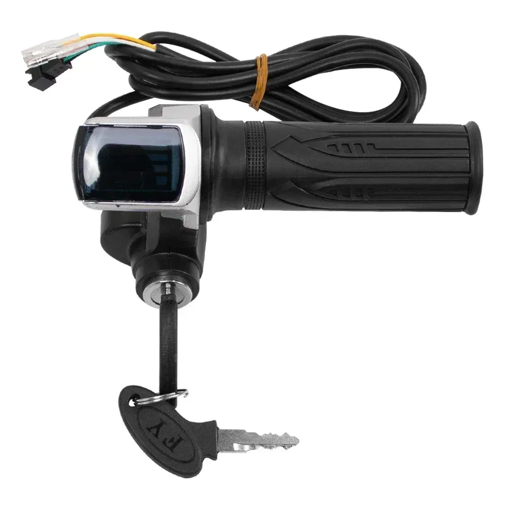 Color: light yellow - Throttle Grip E-bike Handlebar with Lock Ebike 36V 48V 60V Electric Bicycle Scooter Accelerator Power Indicator Key LED Display