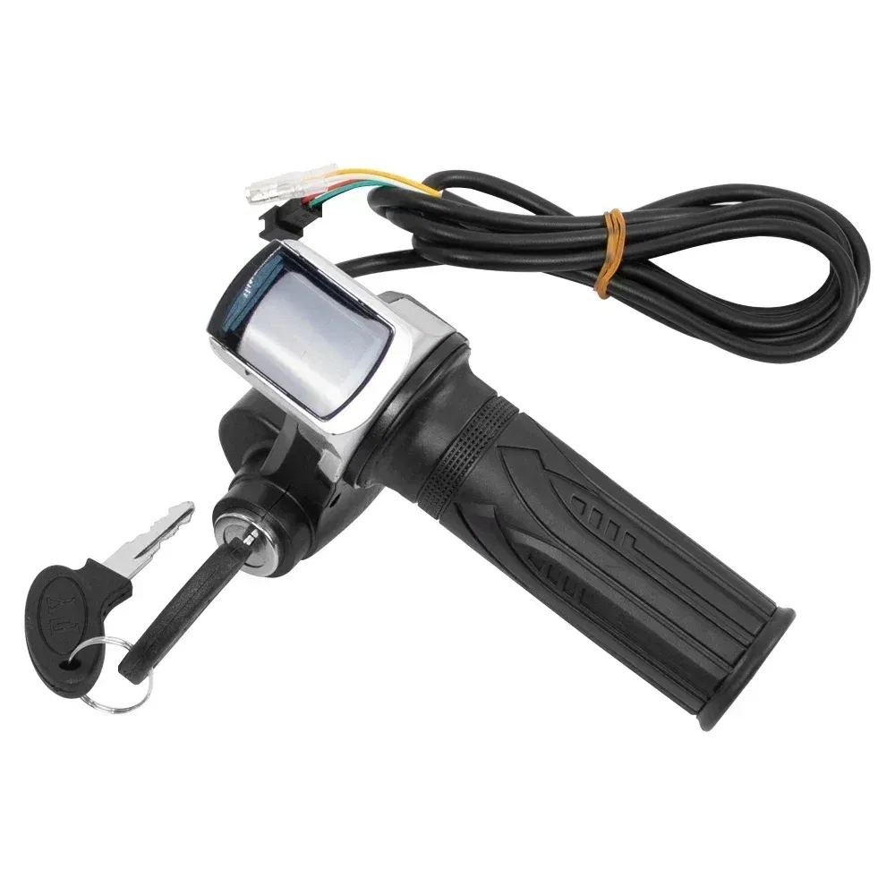 Color: light yellow - Throttle Grip E-bike Handlebar with Lock Ebike 36V 48V 60V Electric Bicycle Scooter Accelerator Power Indicator Key LED Display