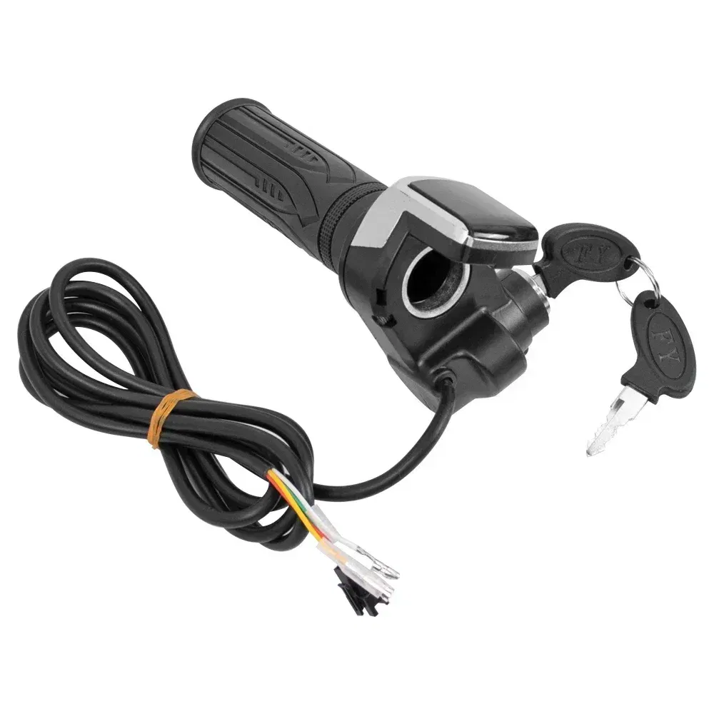 Color: light yellow - Throttle Grip E-bike Handlebar with Lock Ebike 36V 48V 60V Electric Bicycle Scooter Accelerator Power Indicator Key LED Display