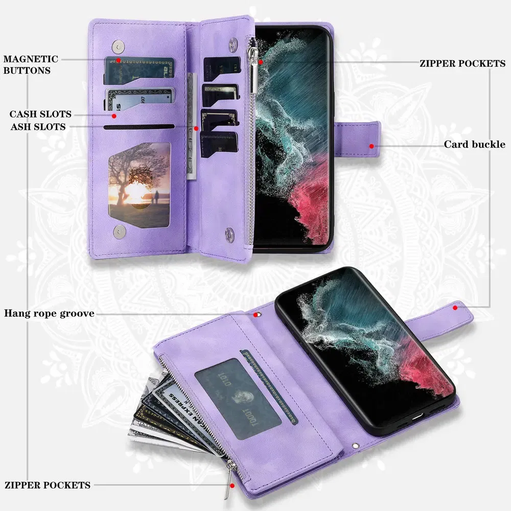 Color: Black Green, Material: Neoprene - S 23 S24 Ultra 5G Leather Case for Samsung Galaxy S23 Ultra Flip Cover Zipper CrossBody Book Funda S 24 Plus S23 FE Wallet Etui