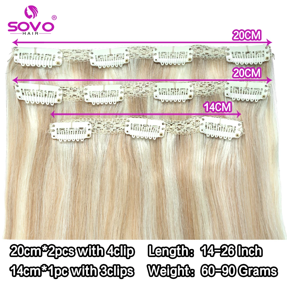 Color: #1B, Length: 8inches - SOVO Clip In Hair Extensions Human Hair 3 Pieces Bone Straight Clip Ins Hair Extension 60-90G Real Natural European Hair 12-26"